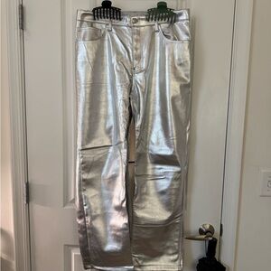 Abercrombie & Fitch Metallic Silver Straight Leg Pants